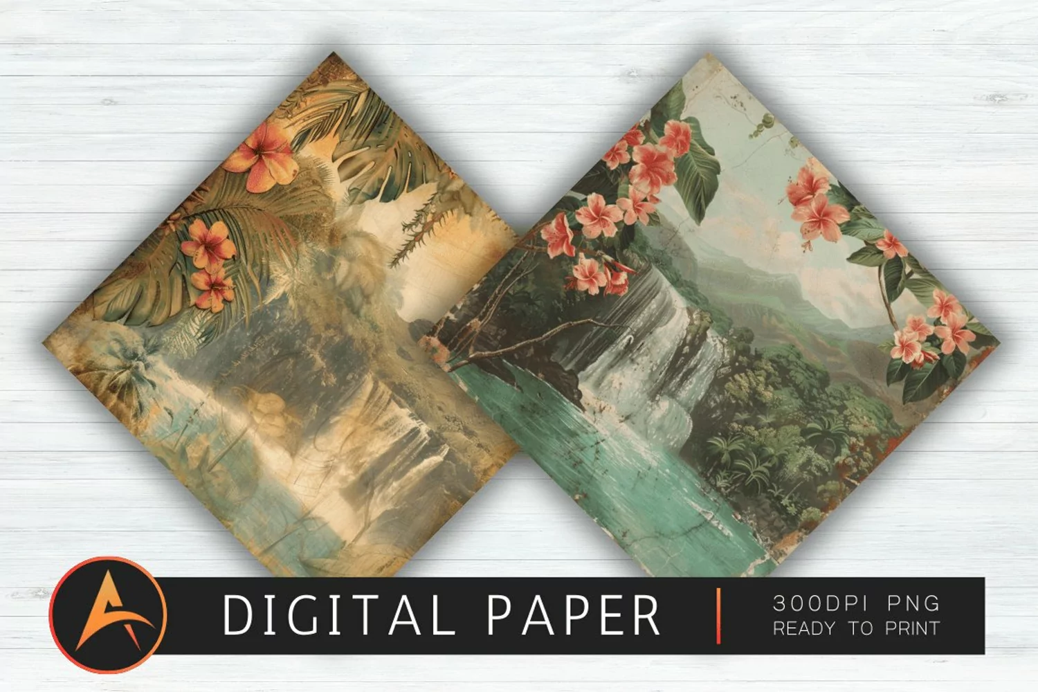 Vintage Hawaiian Waterfall Background product image 1