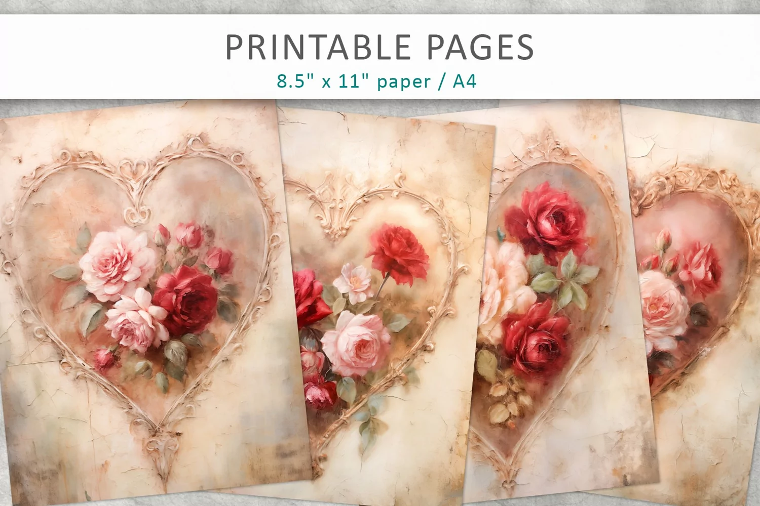 Vintage heart junk journal, Valentine’s junk journal product image 1