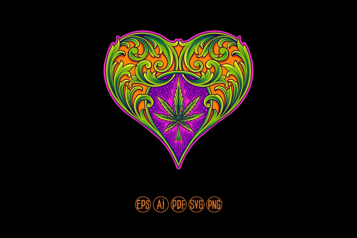 Vintage heart shaped engraved floral with cannabis leaf product image 1