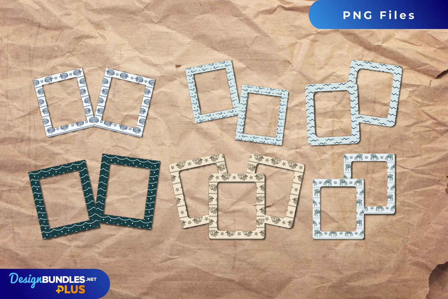 Vintage Hermit Crab Seamless Pattern Frame Set product image 1