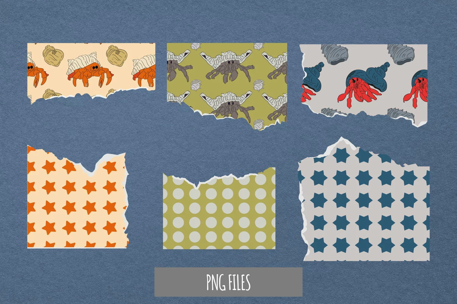 Vintage Hermit Crab Seamless Pattern Torn Paper product image 1