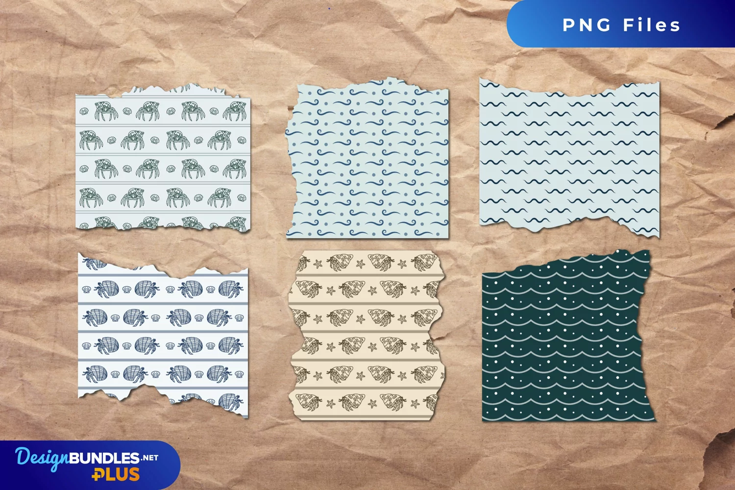 Vintage Hermit Crab Seamless Pattern Torn Paper product image 1