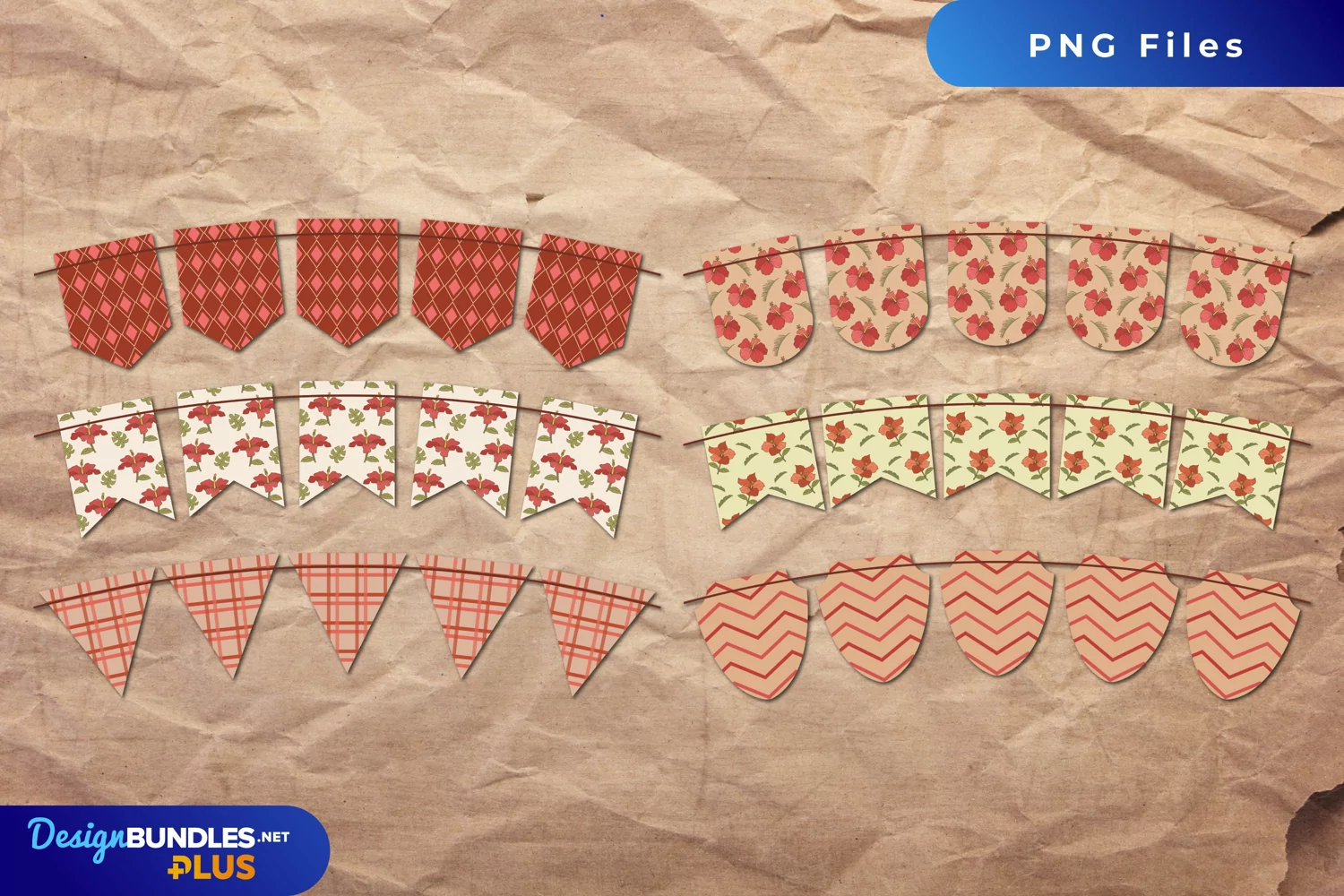 Vintage Hibiscus Flowers Bunting Banner Set product image 1