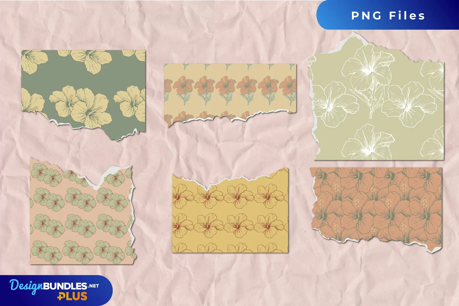 Vintage Hibiscus Flowers Pattern Torn Paper product image 1