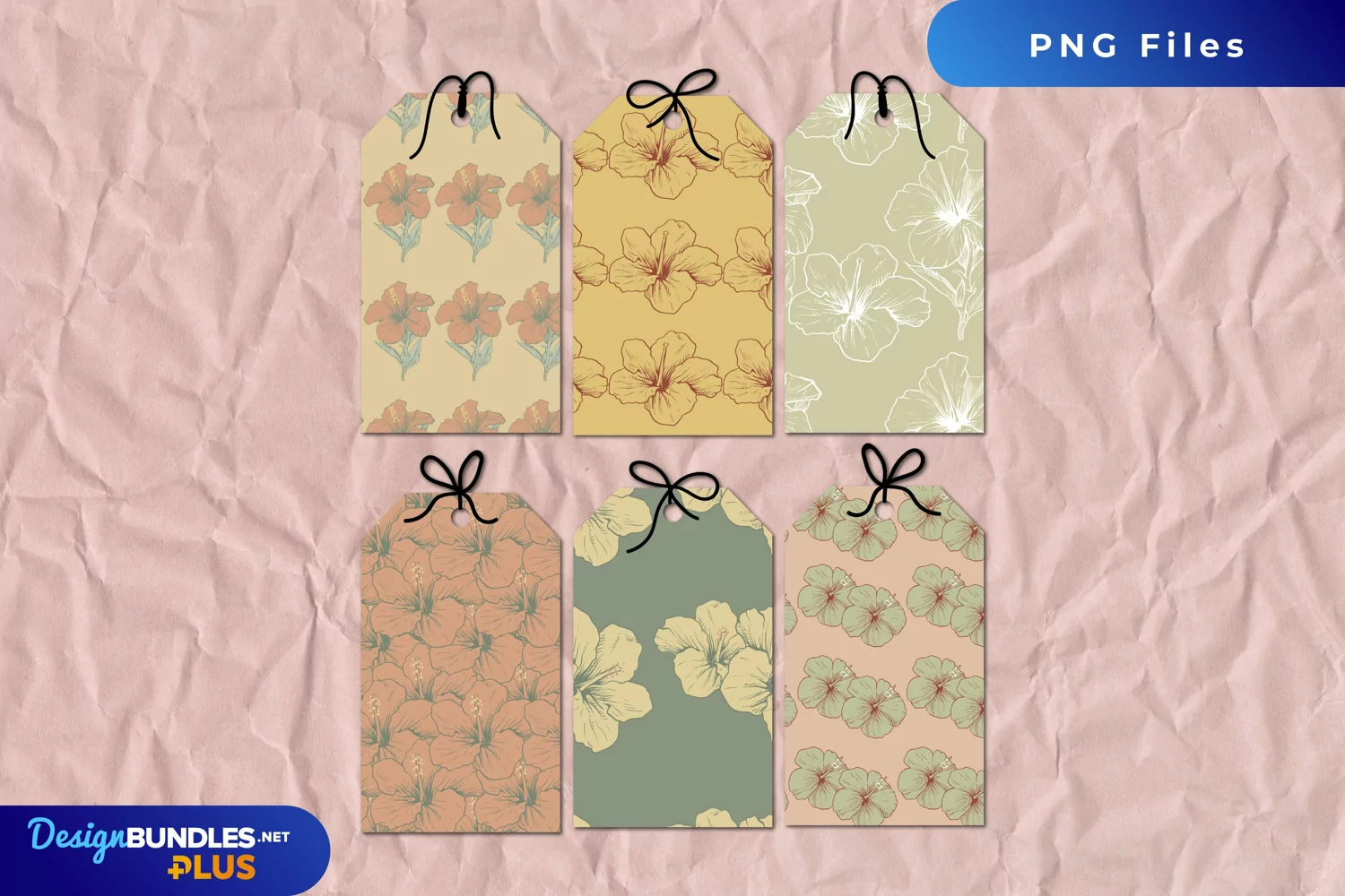 Vintage Hibiscus Flowers Patterned Shaped Tags product image 1