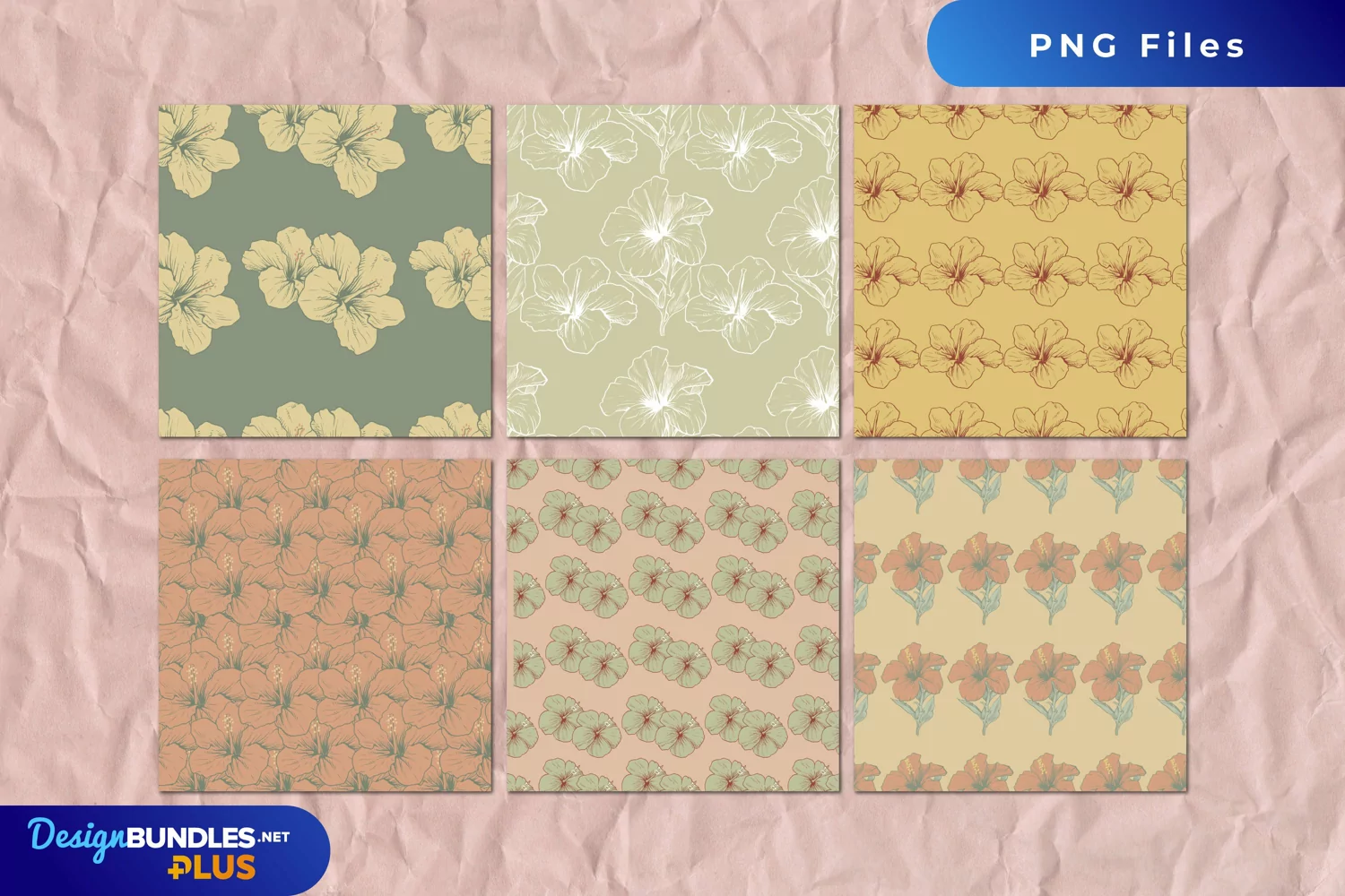 Vintage Hibiscus Flowers Seamless Pattern Paper Packs product image 1