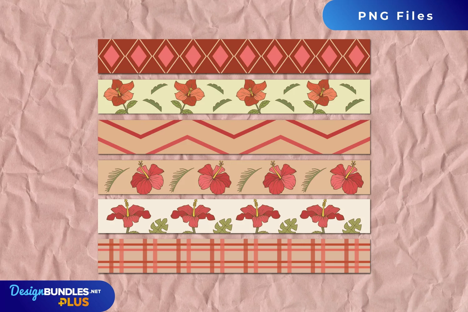 Vintage Hibiscus Flowers Seamless Strips product image 1