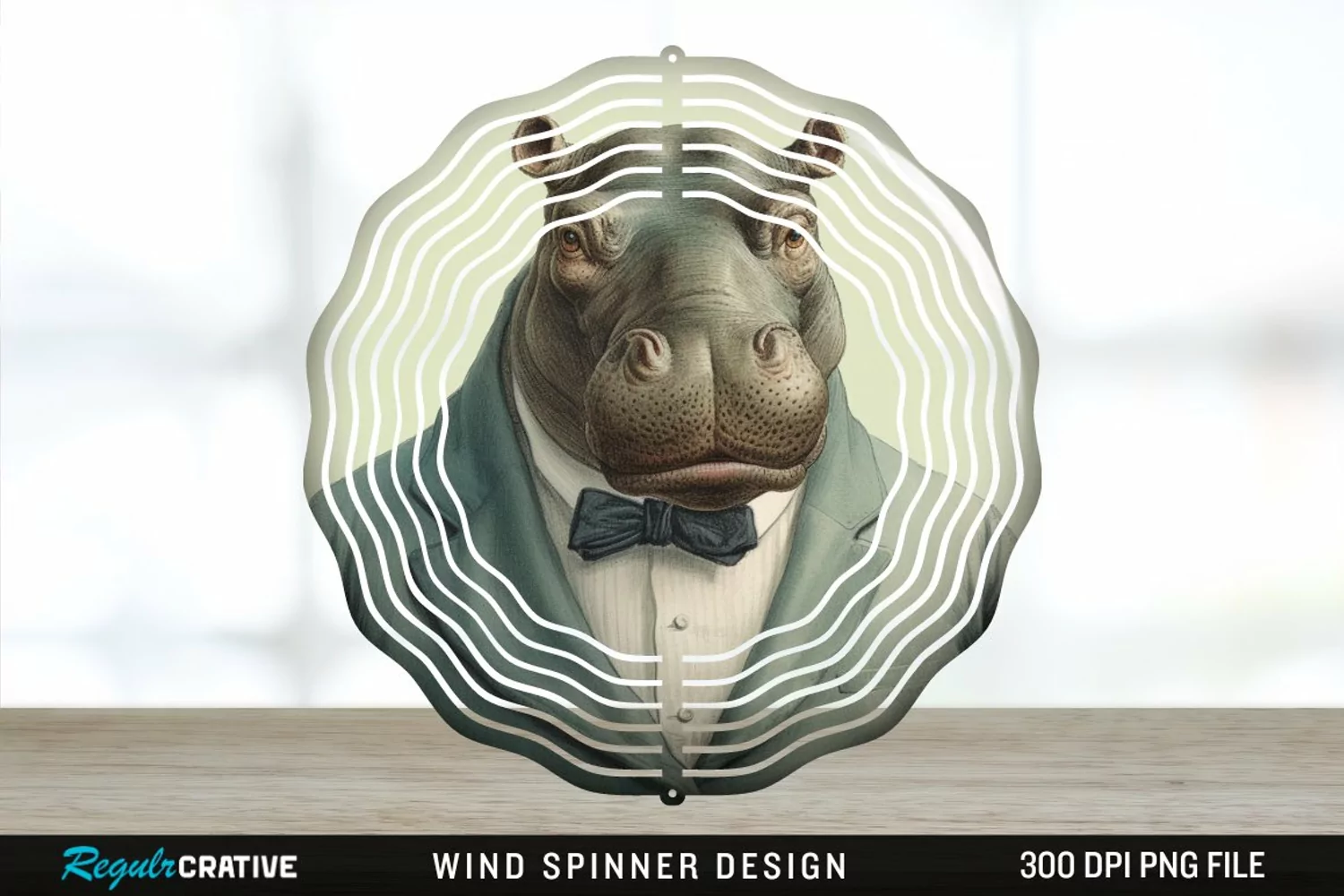 Vintage Hippo Wind Spinner Sublimation Design PNG product image 1