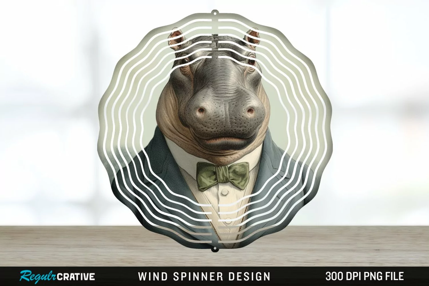 Vintage Hippo Wind Spinner Sublimation Design PNG product image 1