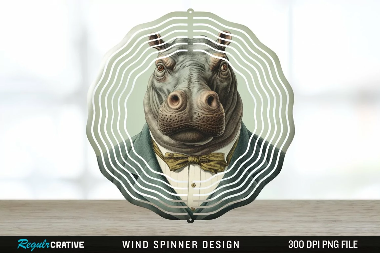 Vintage Hippo Wind Spinner Sublimation Design PNG product image 1