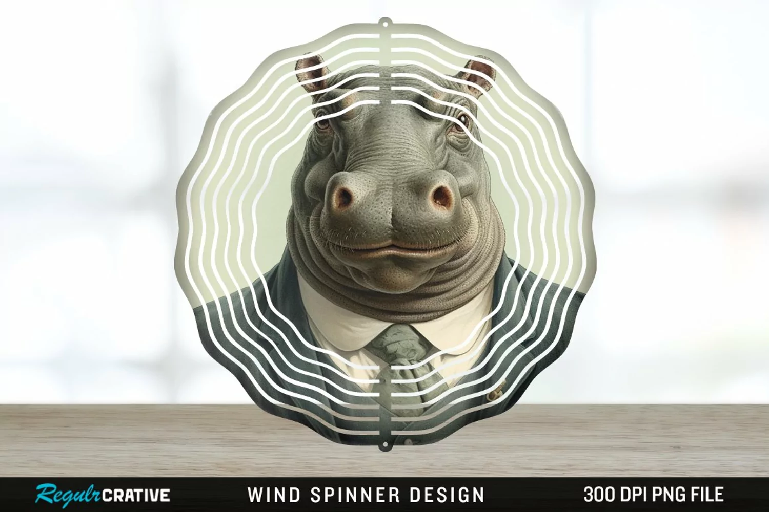 Vintage Hippo Wind Spinner Sublimation Design PNG product image 1