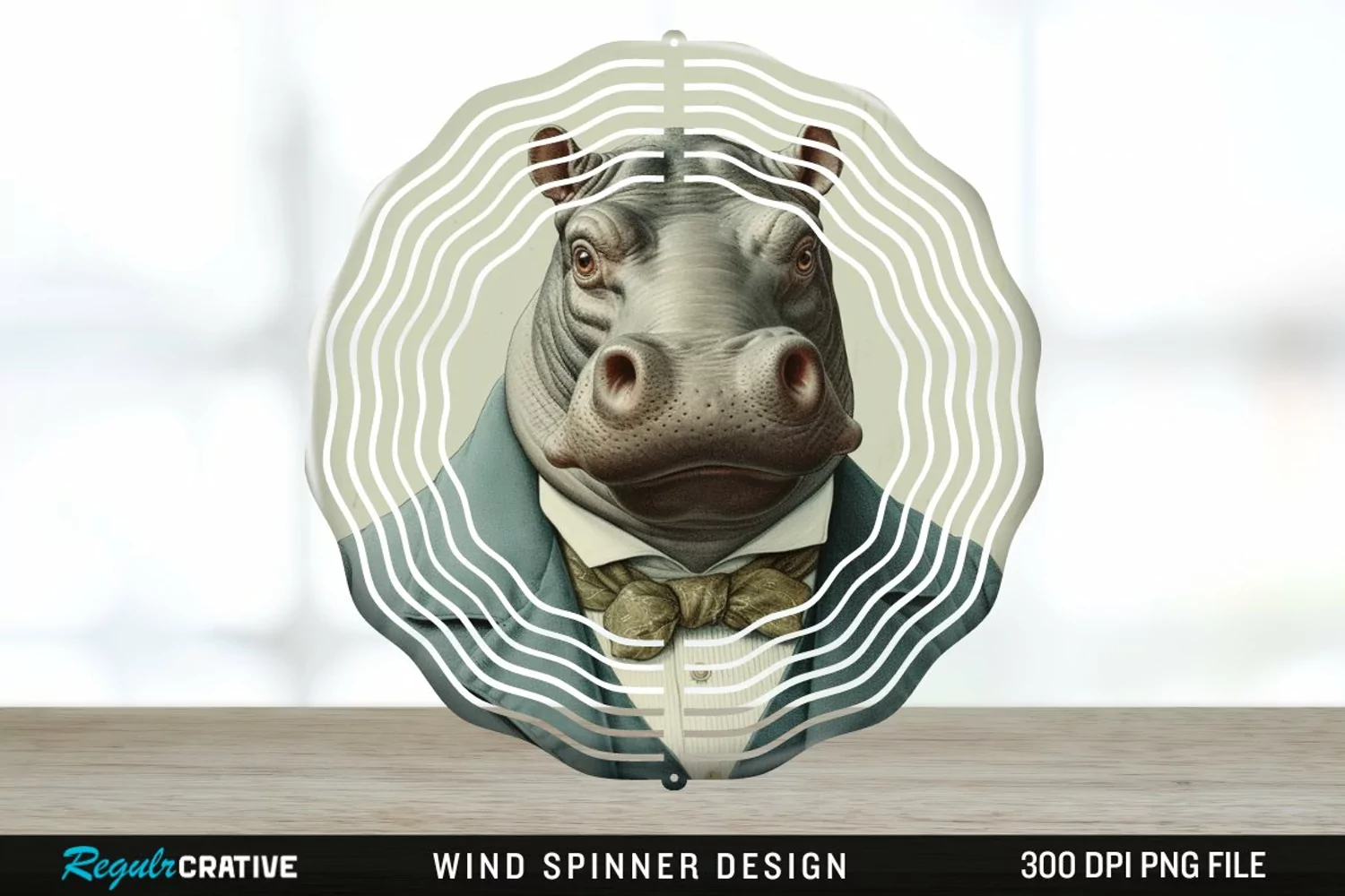Vintage Hippo Wind Spinner Sublimation Design PNG product image 1