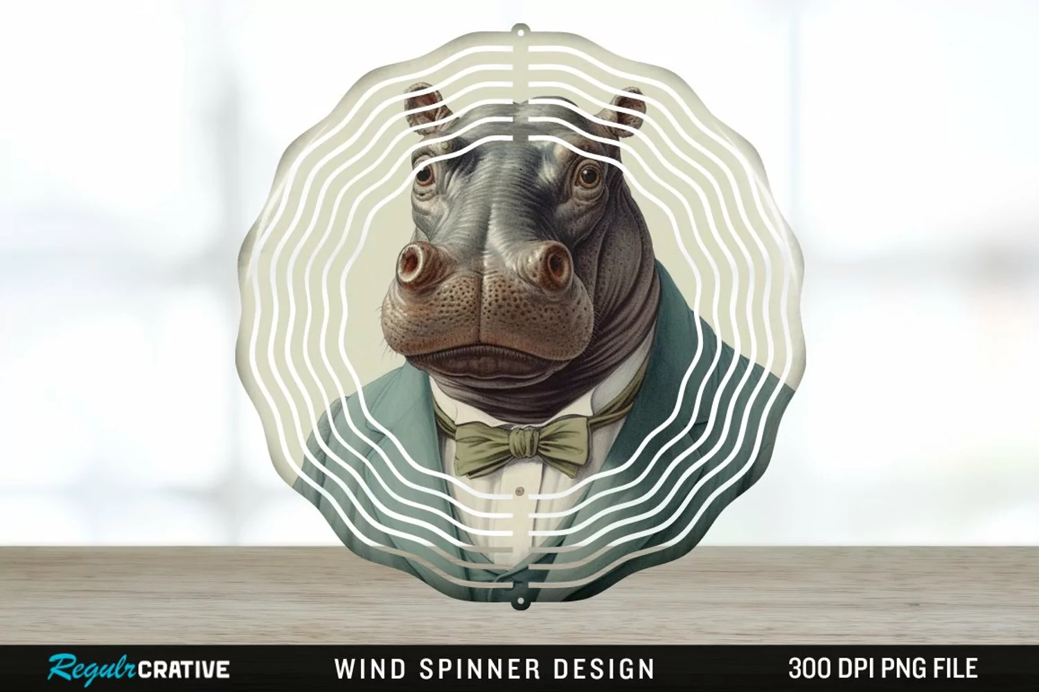 Vintage Hippo Wind Spinner Sublimation Design PNG product image 1
