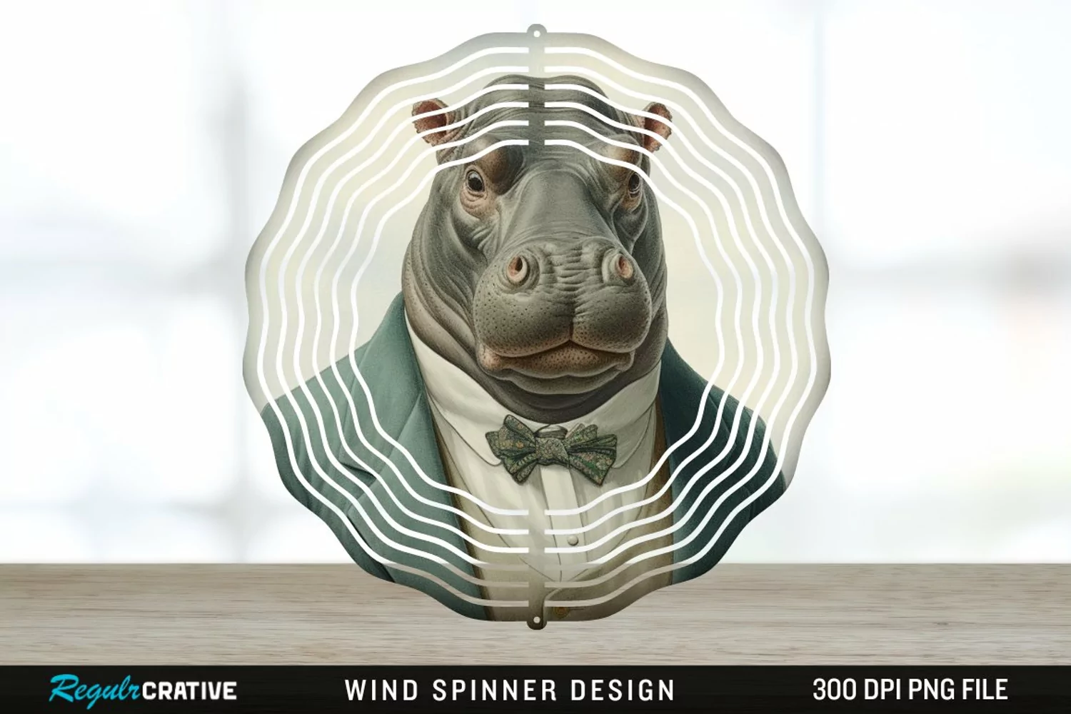 Vintage Hippo Wind Spinner Sublimation Design PNG product image 1