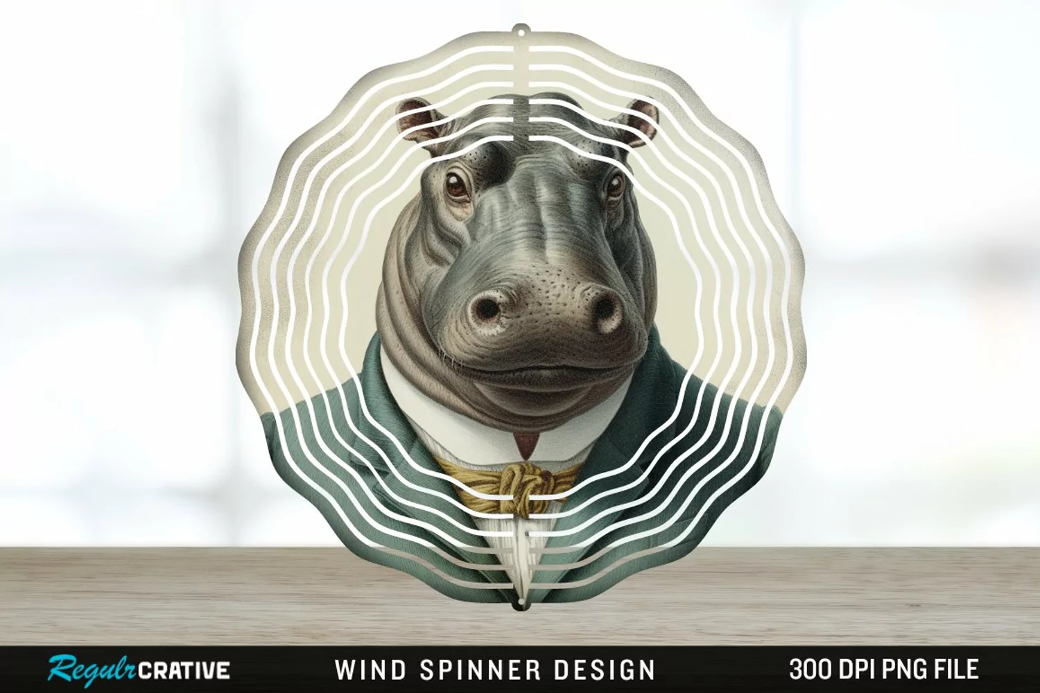 Vintage Hippo Wind Spinner Sublimation Design PNG product image 1