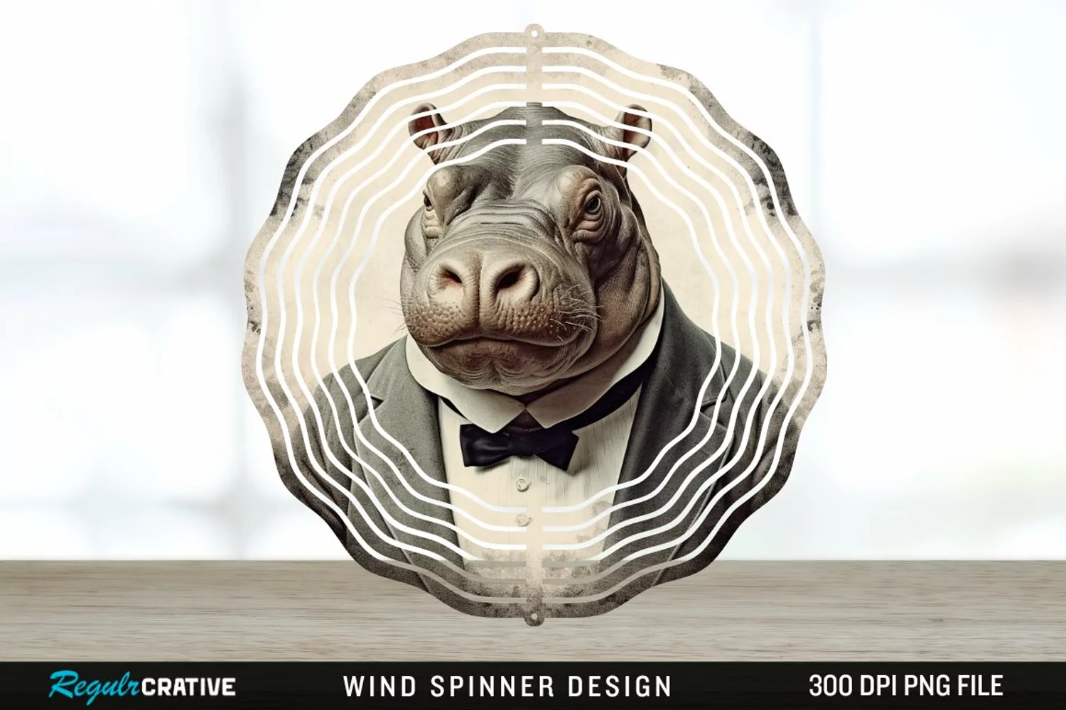 Vintage Hippo Spinner Sublimation Design PNG product image 1