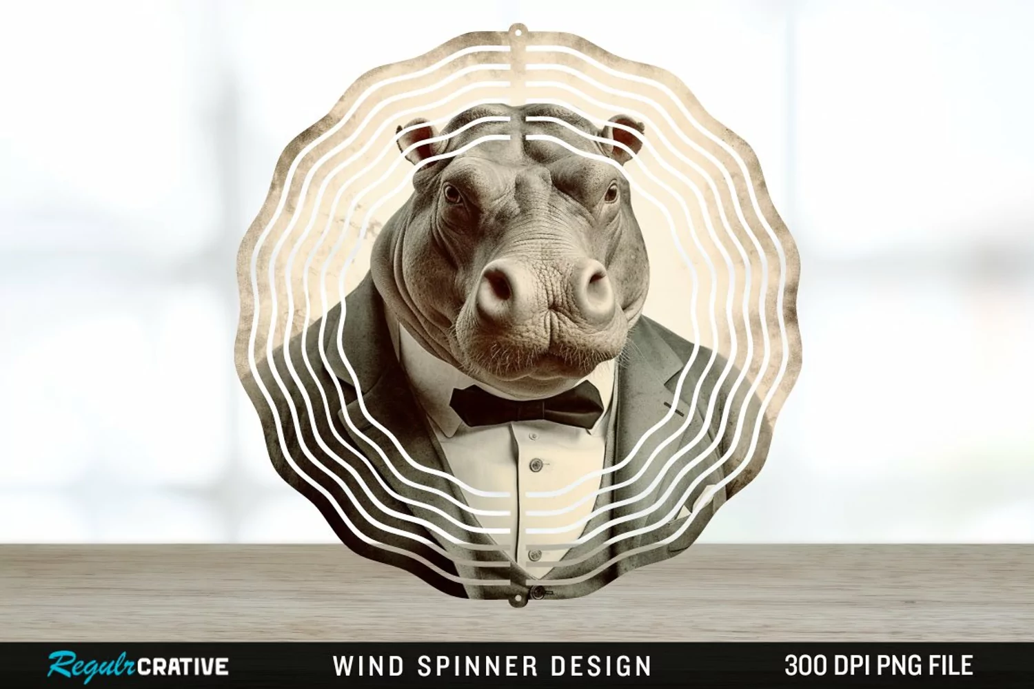 Vintage Hippo Spinner Sublimation Design PNG product image 1