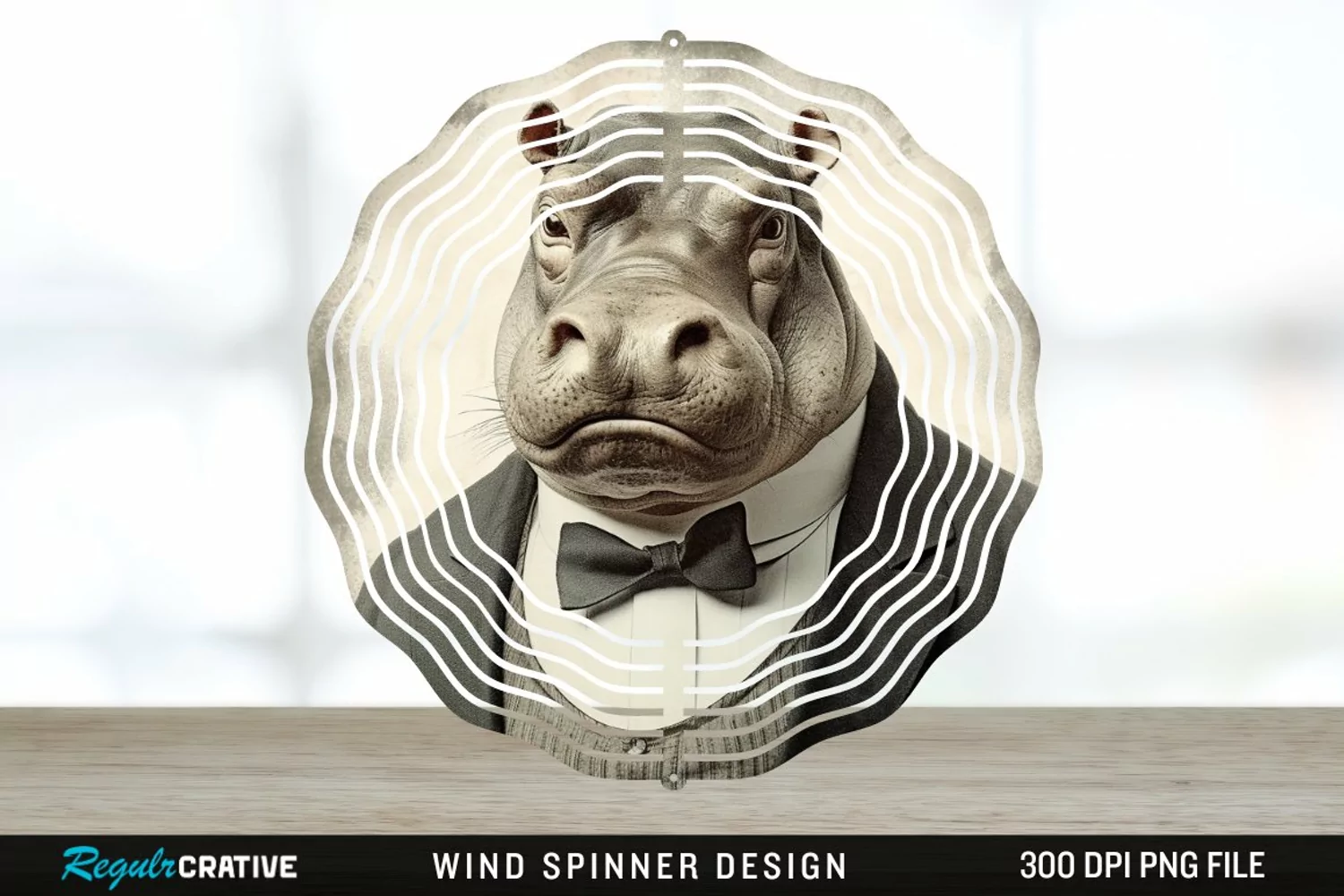 Vintage Hippo Spinner Sublimation Design PNG product image 1