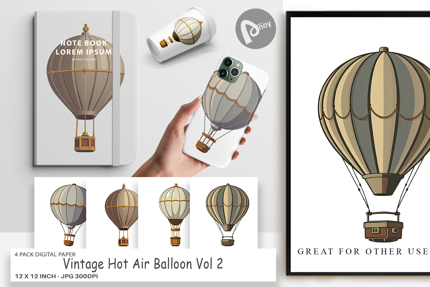 Digital Paper Vintage Hot Air Balloon product image 1