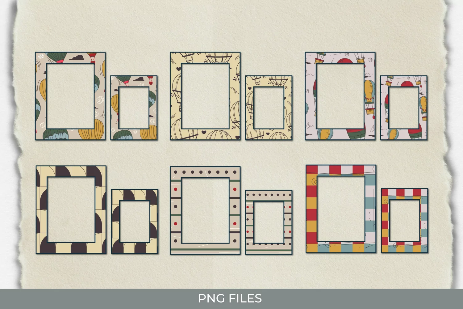 Vintage Hot Air Balloons Seamless Pattern Frame Set product image 1