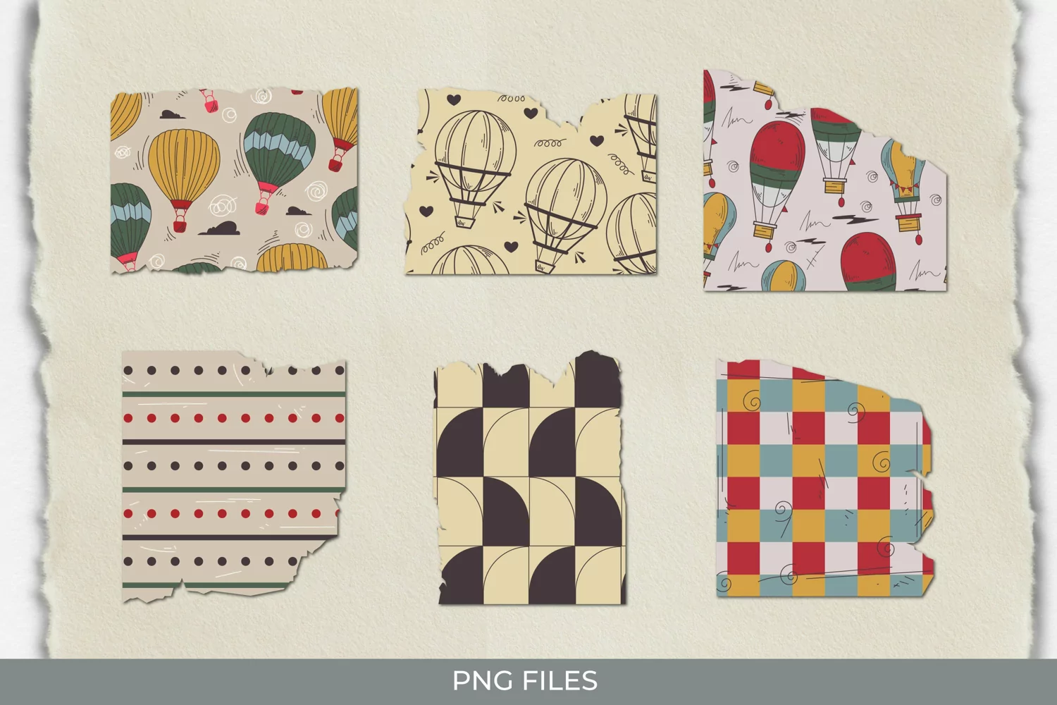 Vintage Hot Air Balloons Seamless Pattern Torn Paper product image 1