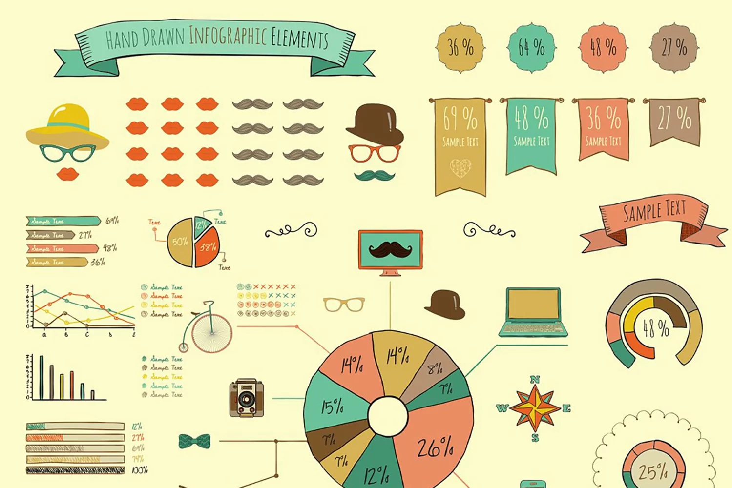 Hand Drawn Doodle Design Elements Icons Vintage Infographics product image 1