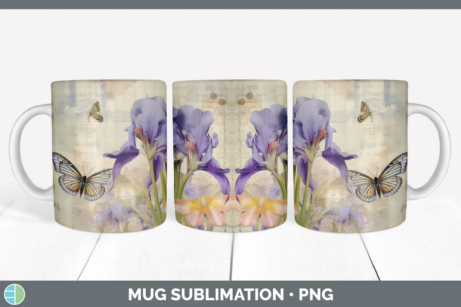 GorgeousDecoupage Irises Mug Wrap design.