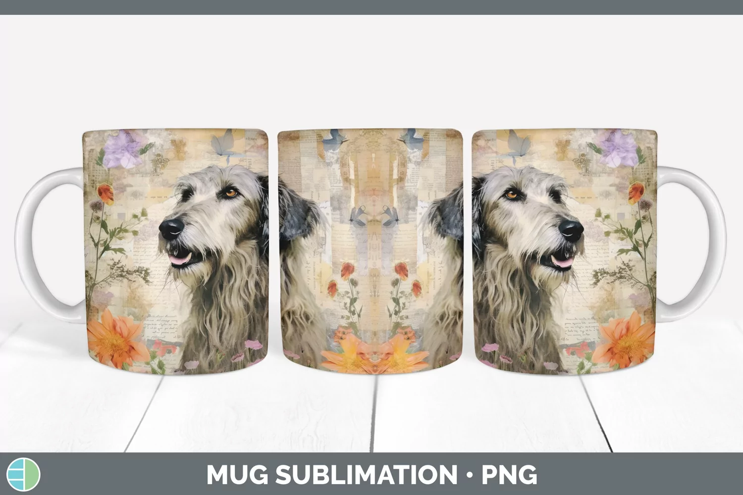 GorgeousDecoupage Irish Wolfhounds Mug Wrap design.