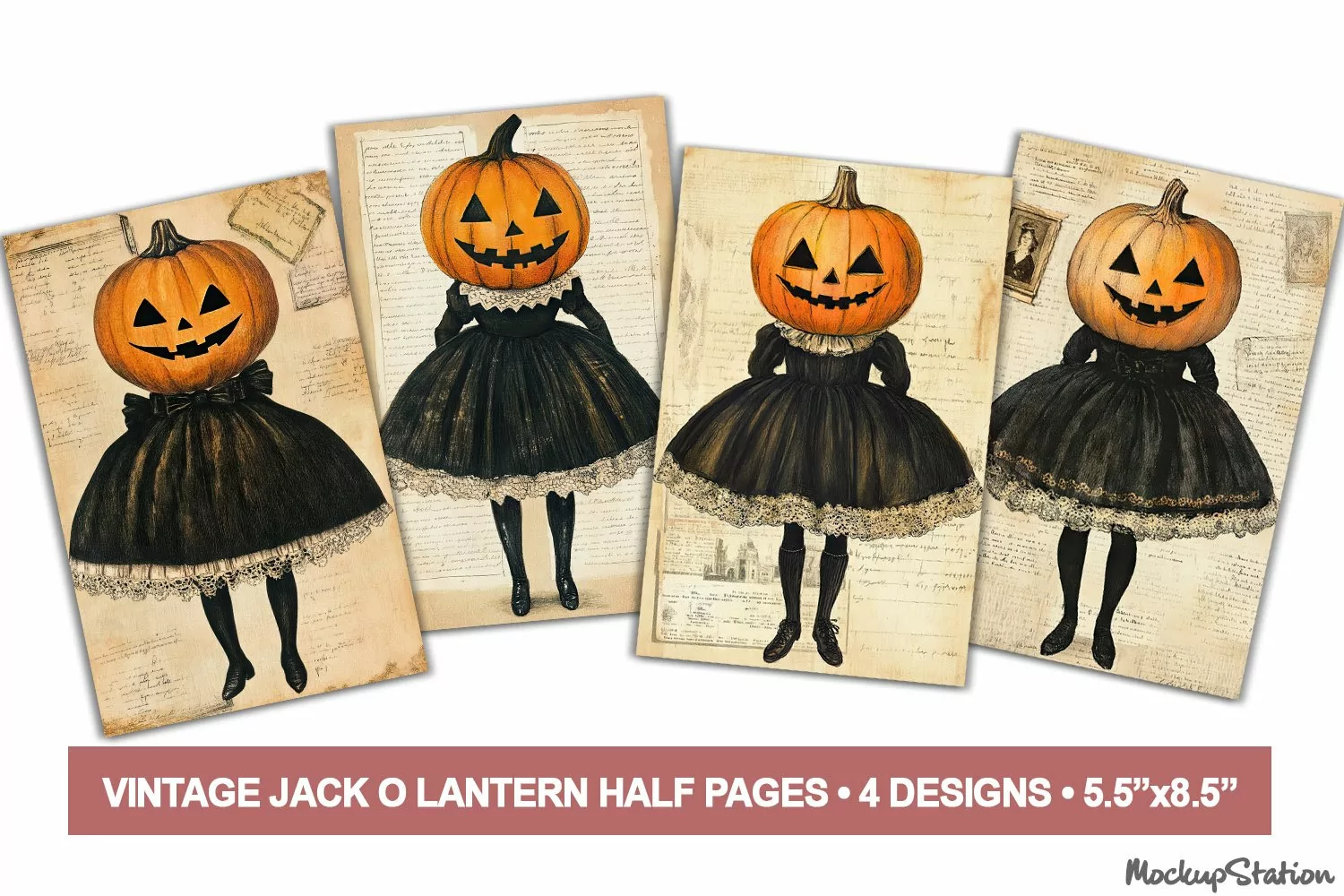 Jack O Lantern Junk Journal Printable Half Pages | Halloween product image 1