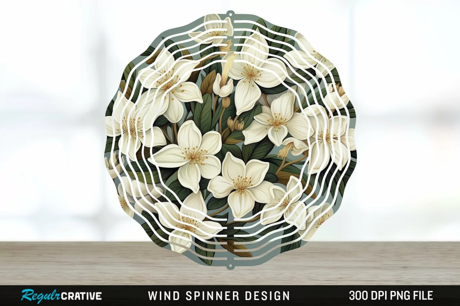 Vintage Jasmine Flowers Spinner Sublimation Design PNG product image 1
