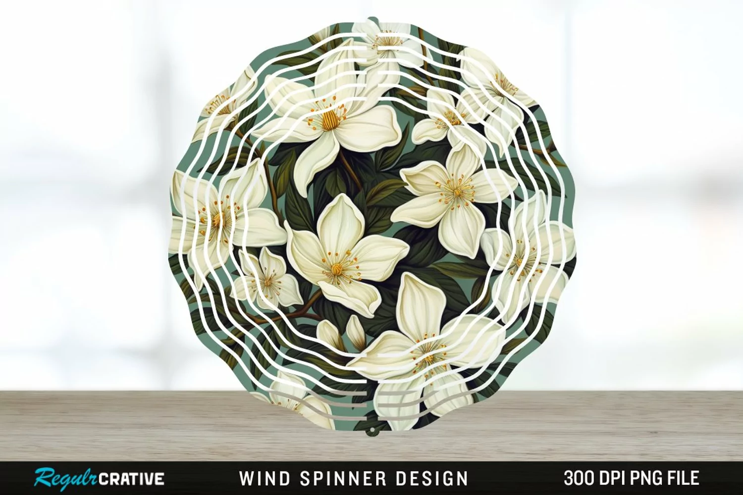 Vintage Jasmine Flowers Spinner Sublimation Design PNG product image 1