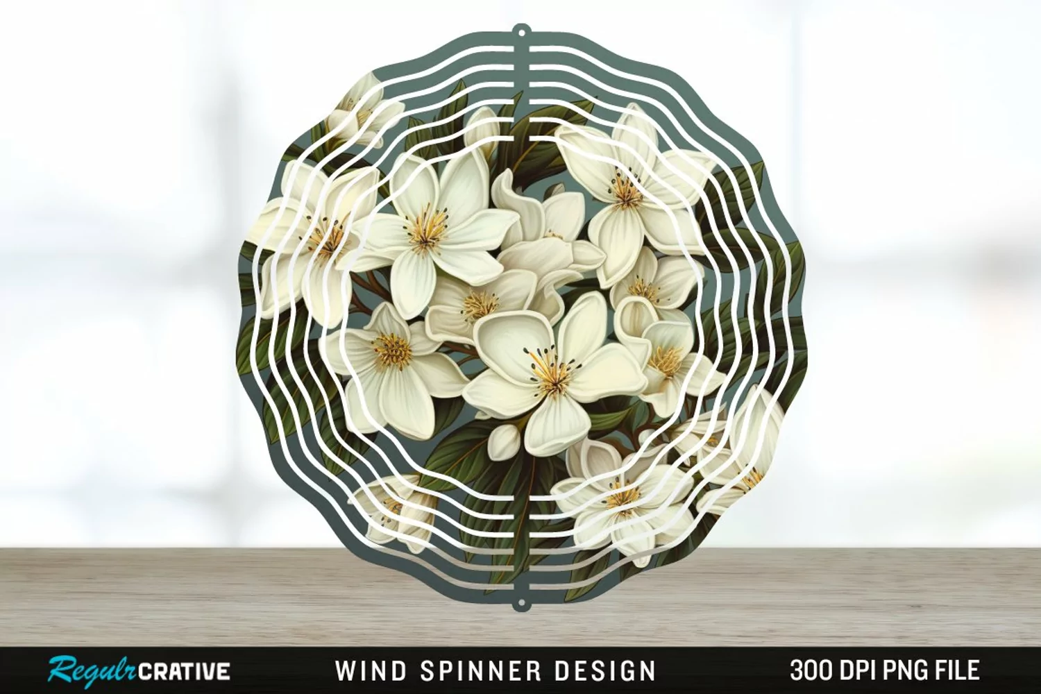 Vintage Jasmine Flowers Spinner Sublimation Design PNG product image 1