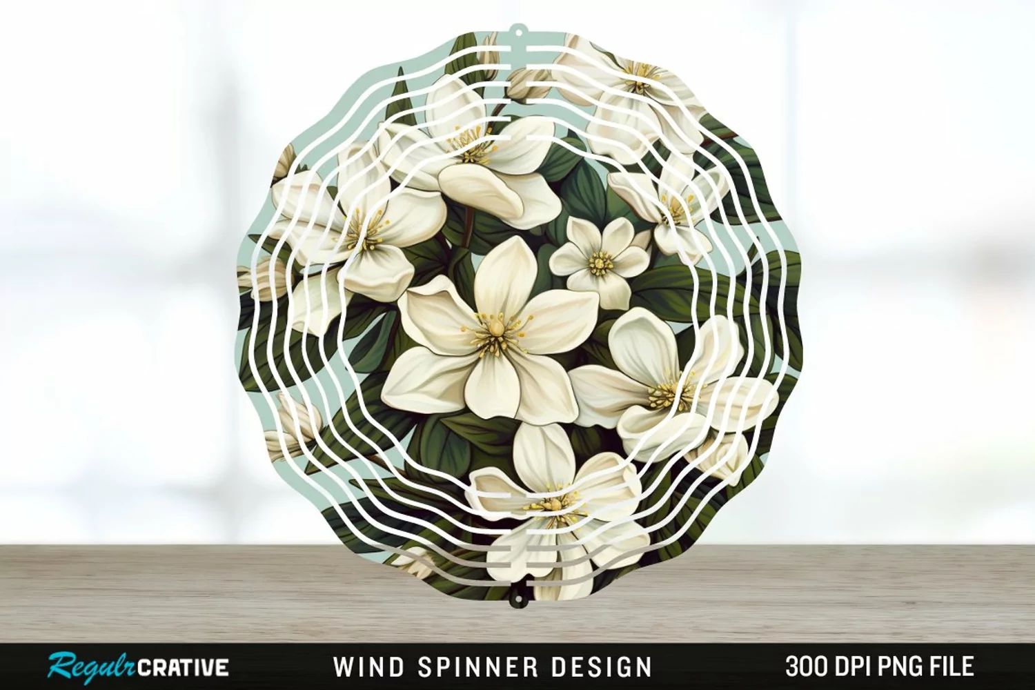 Vintage Jasmine Flowers Spinner Sublimation Design PNG product image 1