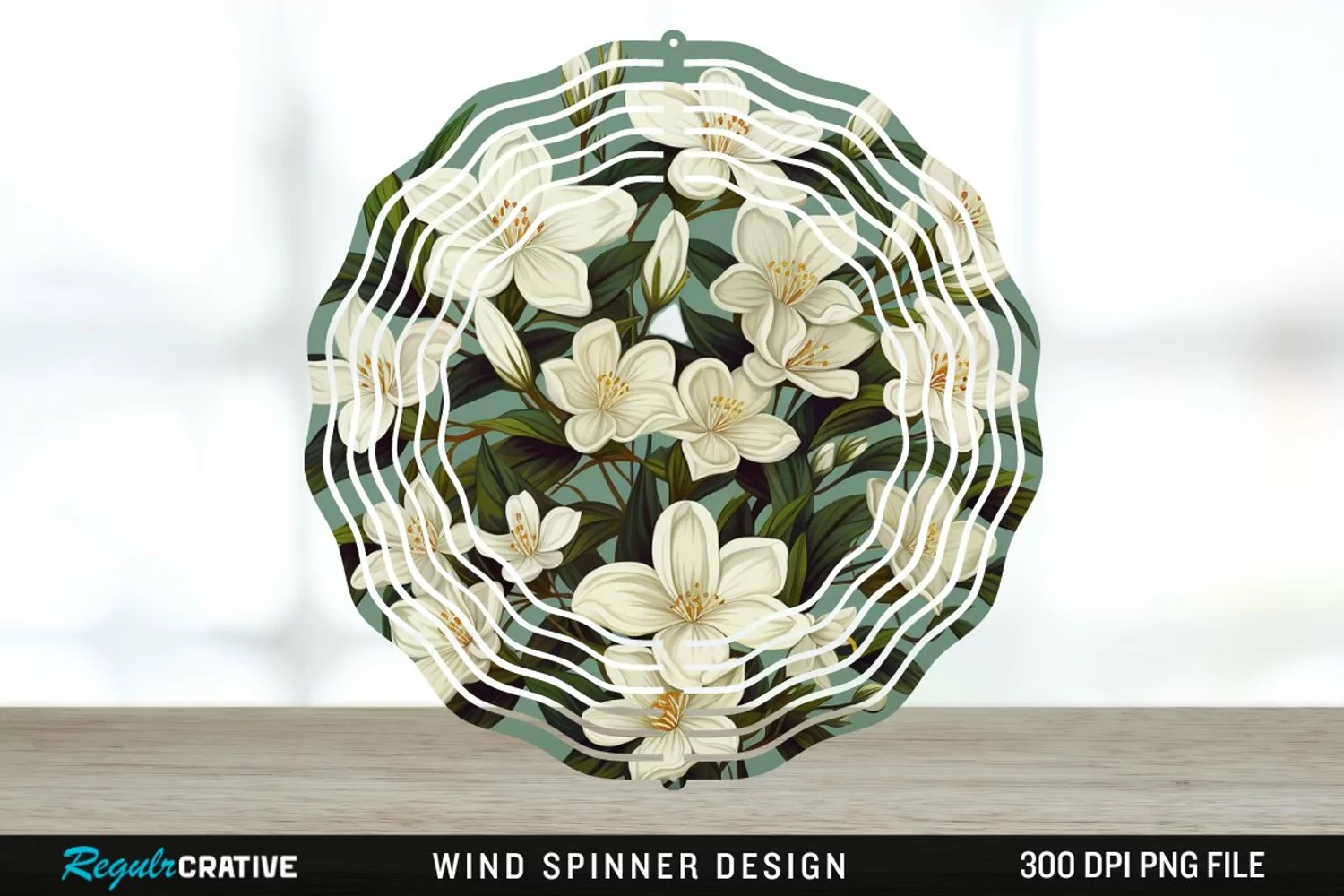 Vintage Jasmine Flowers Spinner Sublimation Design PNG product image 1