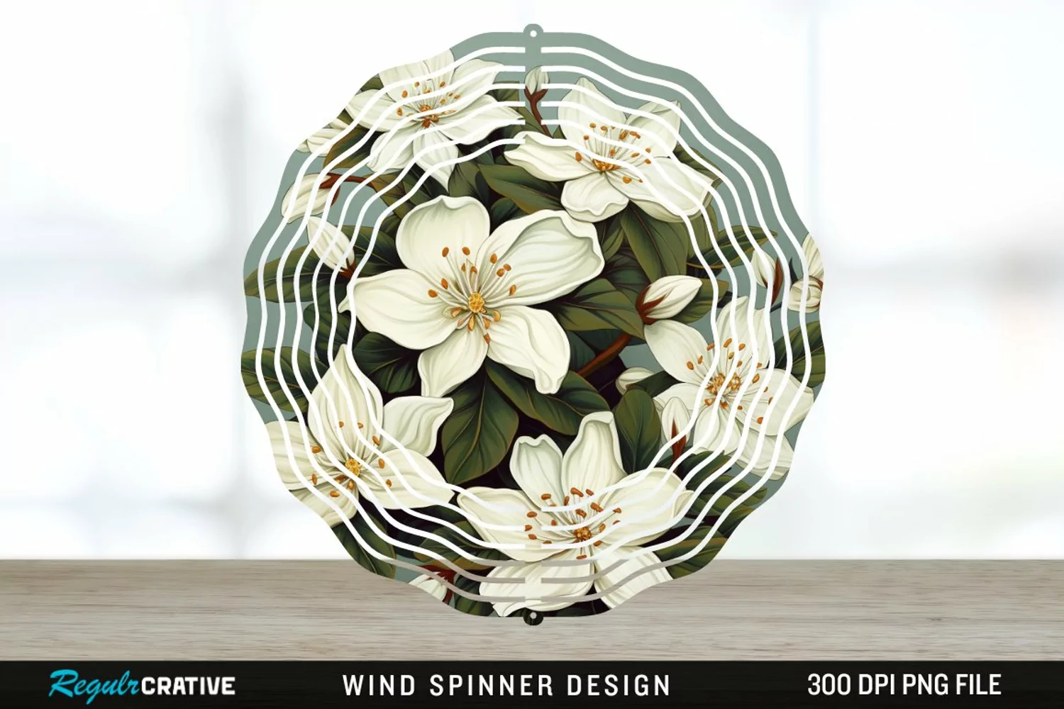 Vintage Jasmine Flowers Spinner Sublimation Design PNG product image 1