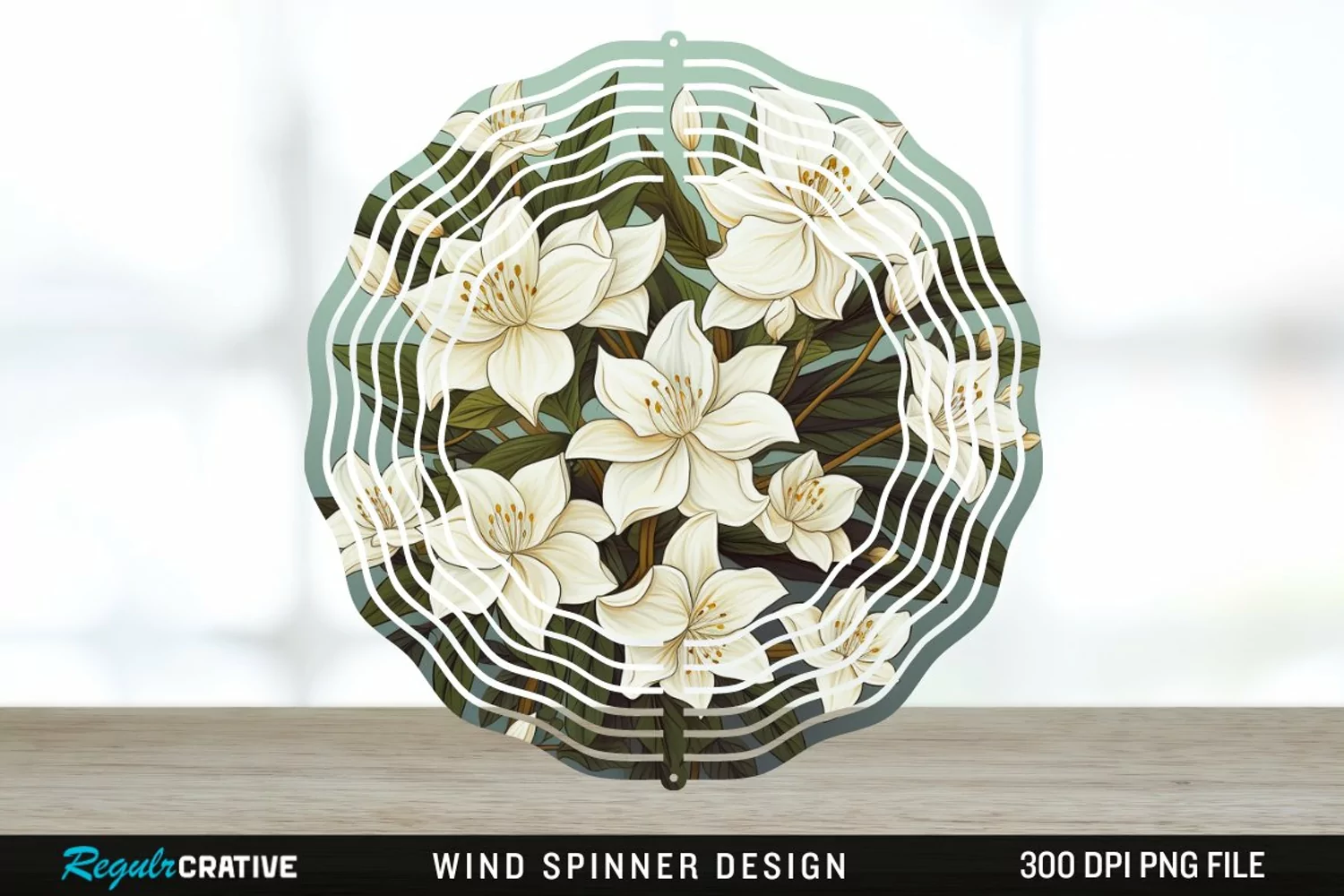 Vintage Jasmine Flowers Spinner Sublimation Design PNG product image 1