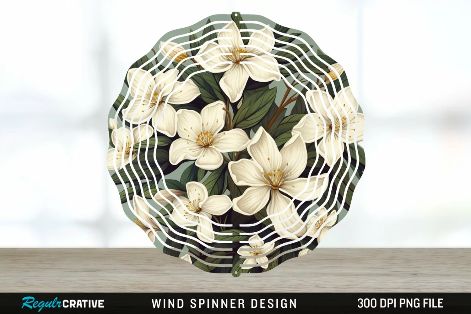 Vintage Jasmine Flowers Spinner Sublimation Design PNG product image 1