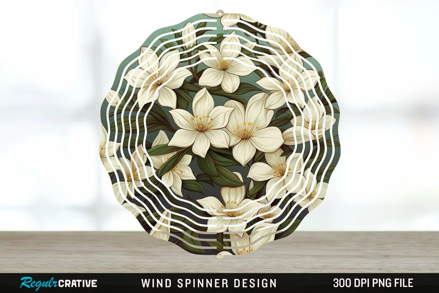 Vintage Jasmine Flowers Spinner Sublimation Design PNG product image 1