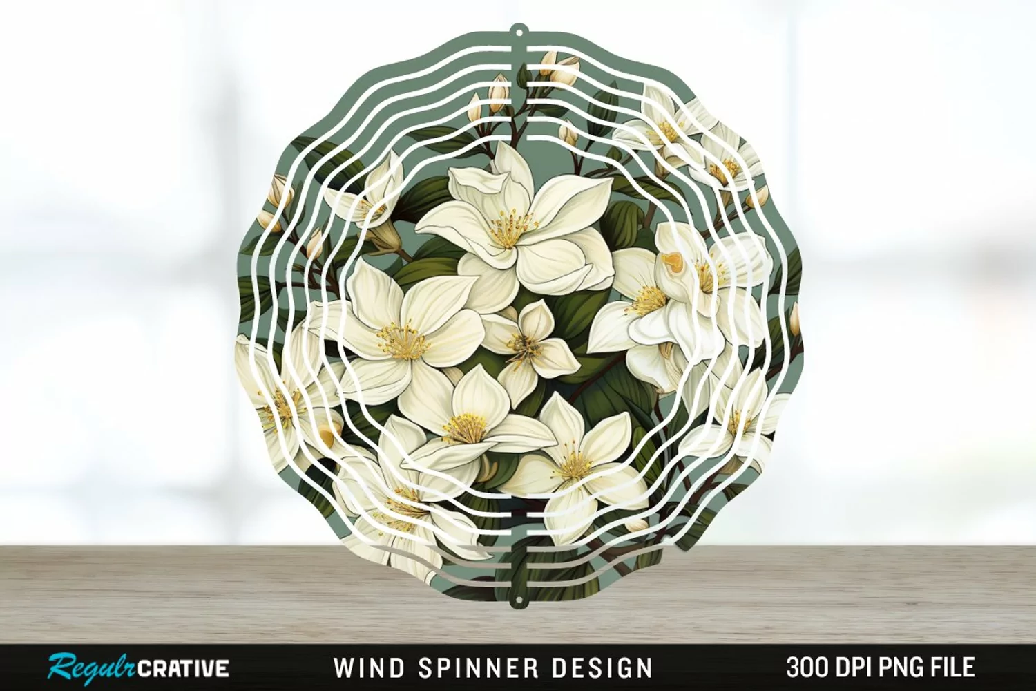 Vintage Jasmine Flowers Spinner Sublimation Design PNG product image 1