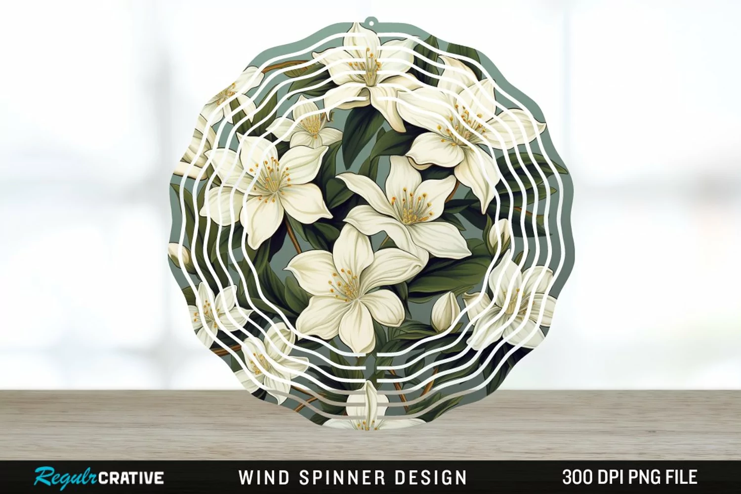 Vintage Jasmine Flowers Spinner Sublimation Design PNG product image 1