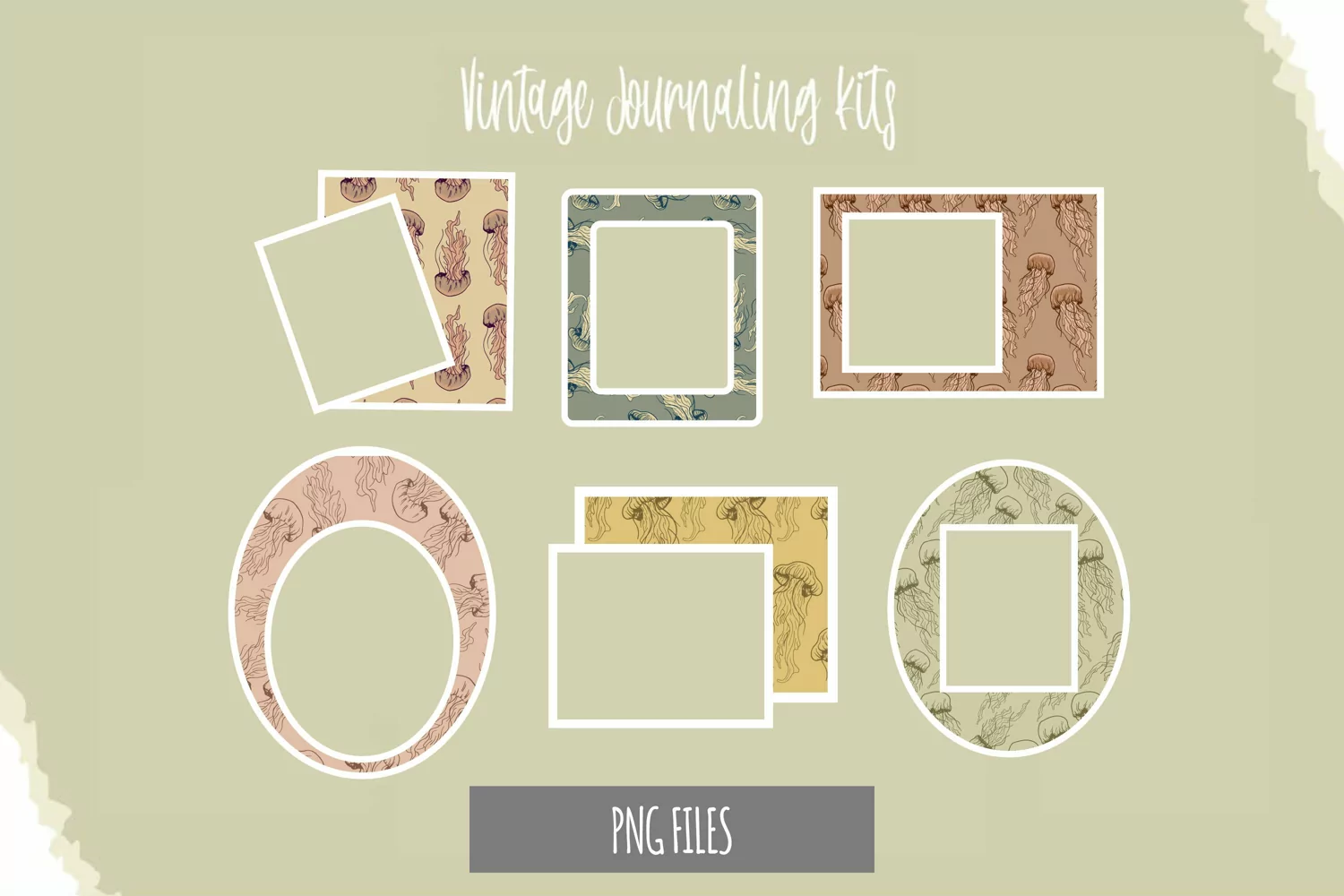 Vintage Jellyfish Seamless Pattern Frame Set product image 1