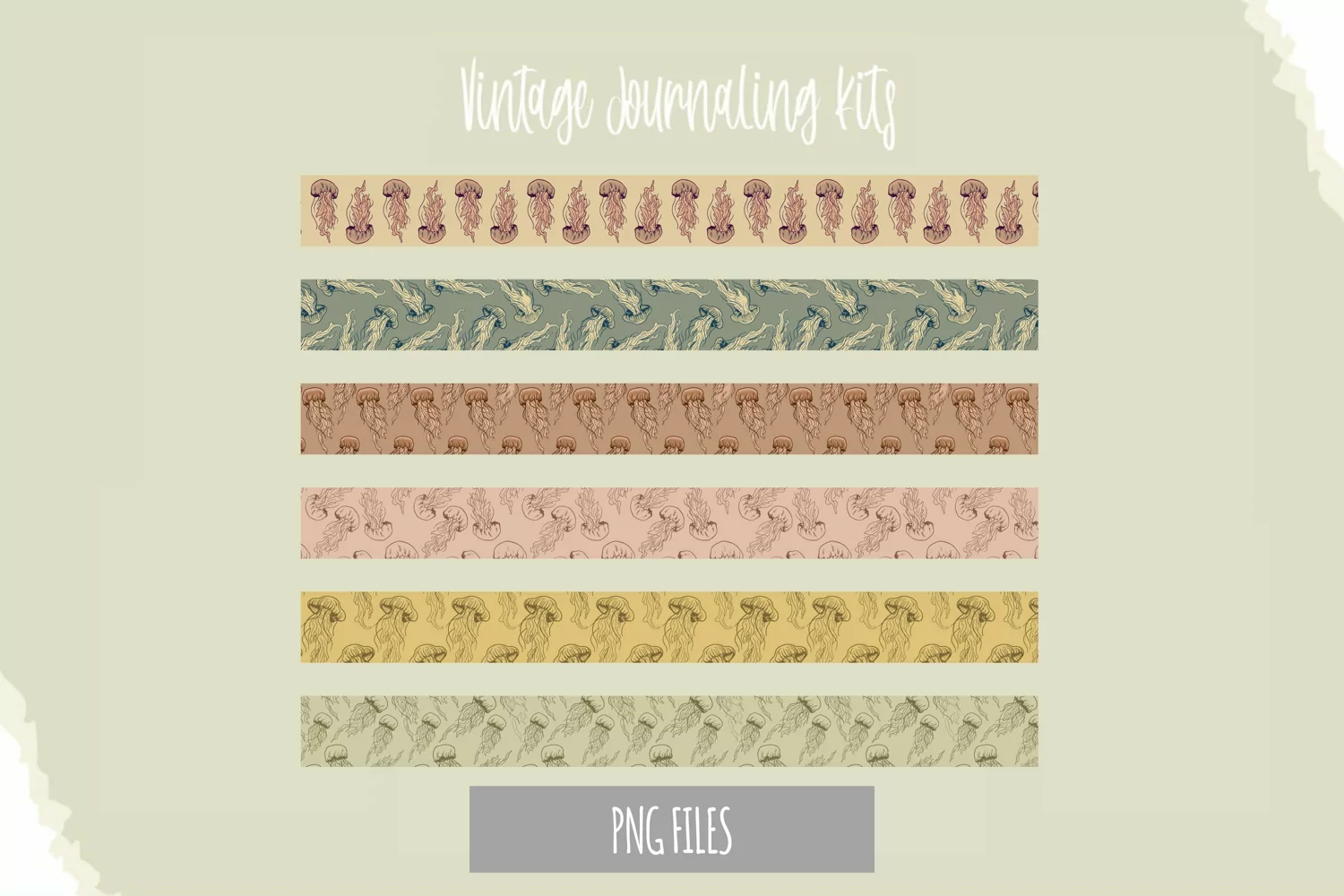 Vintage Jellyfish Seamless Pattern Stripe product image 1