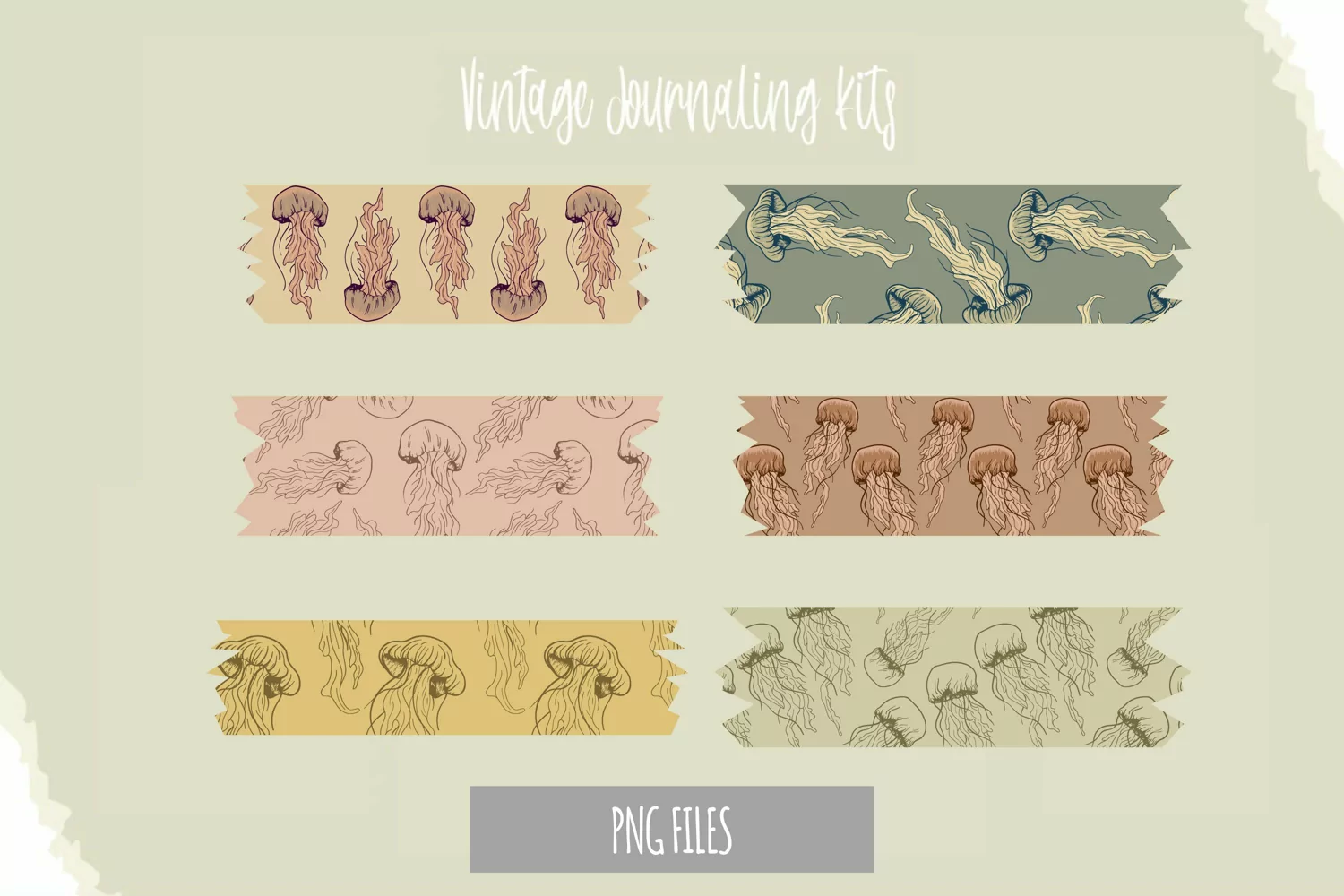 Vintage Jellyfish Seamless Pattern Tape product image 1
