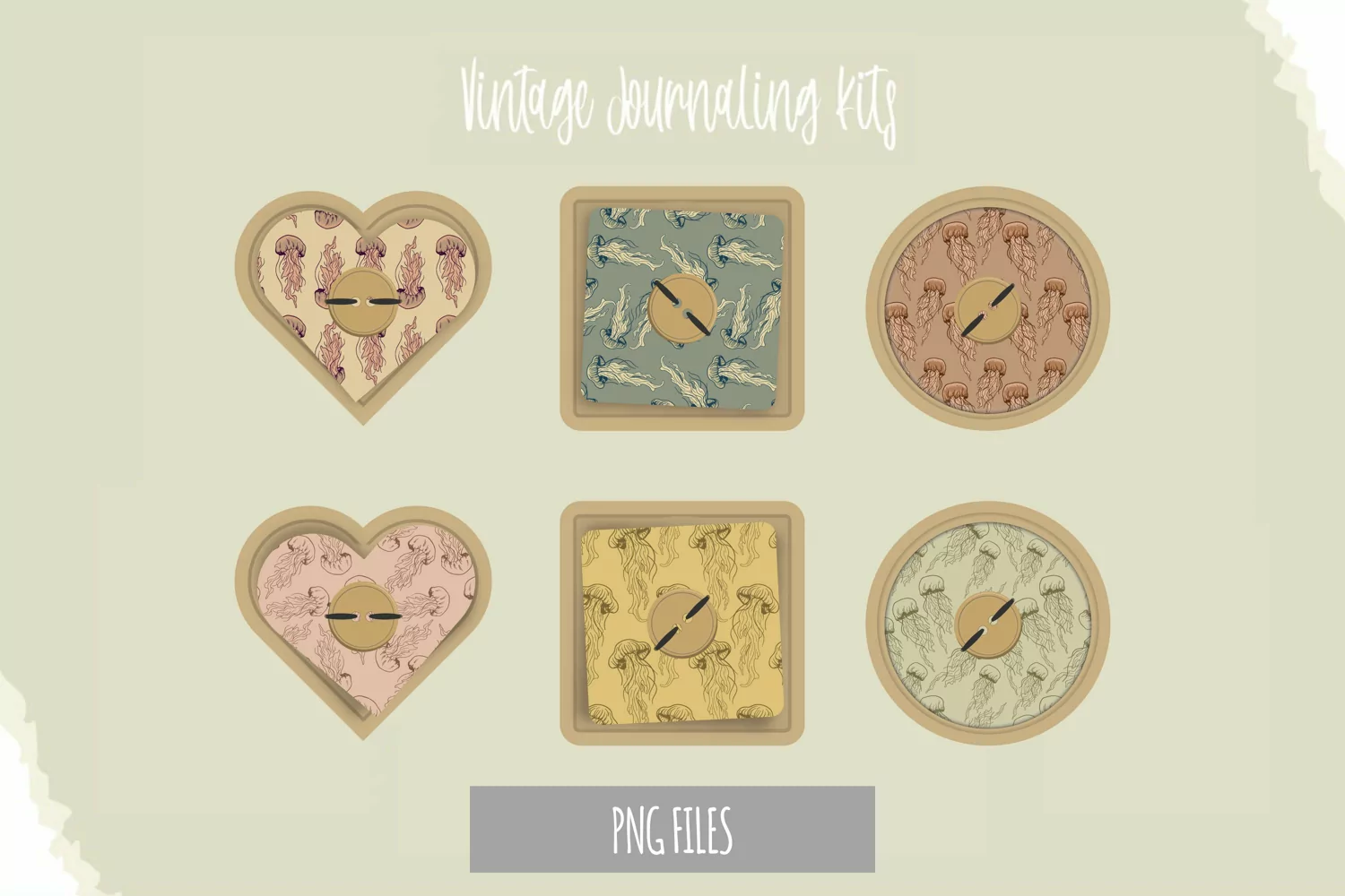 Vintage Jellyfish Seamless Pattern Button product image 1