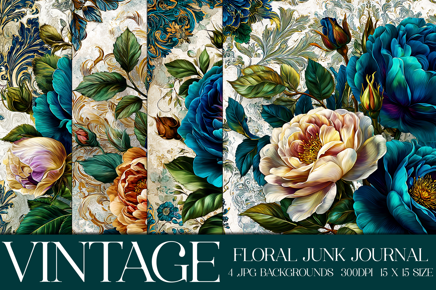 Vintage Floral Background, Junk Journal Style Papers, s10 product image 1