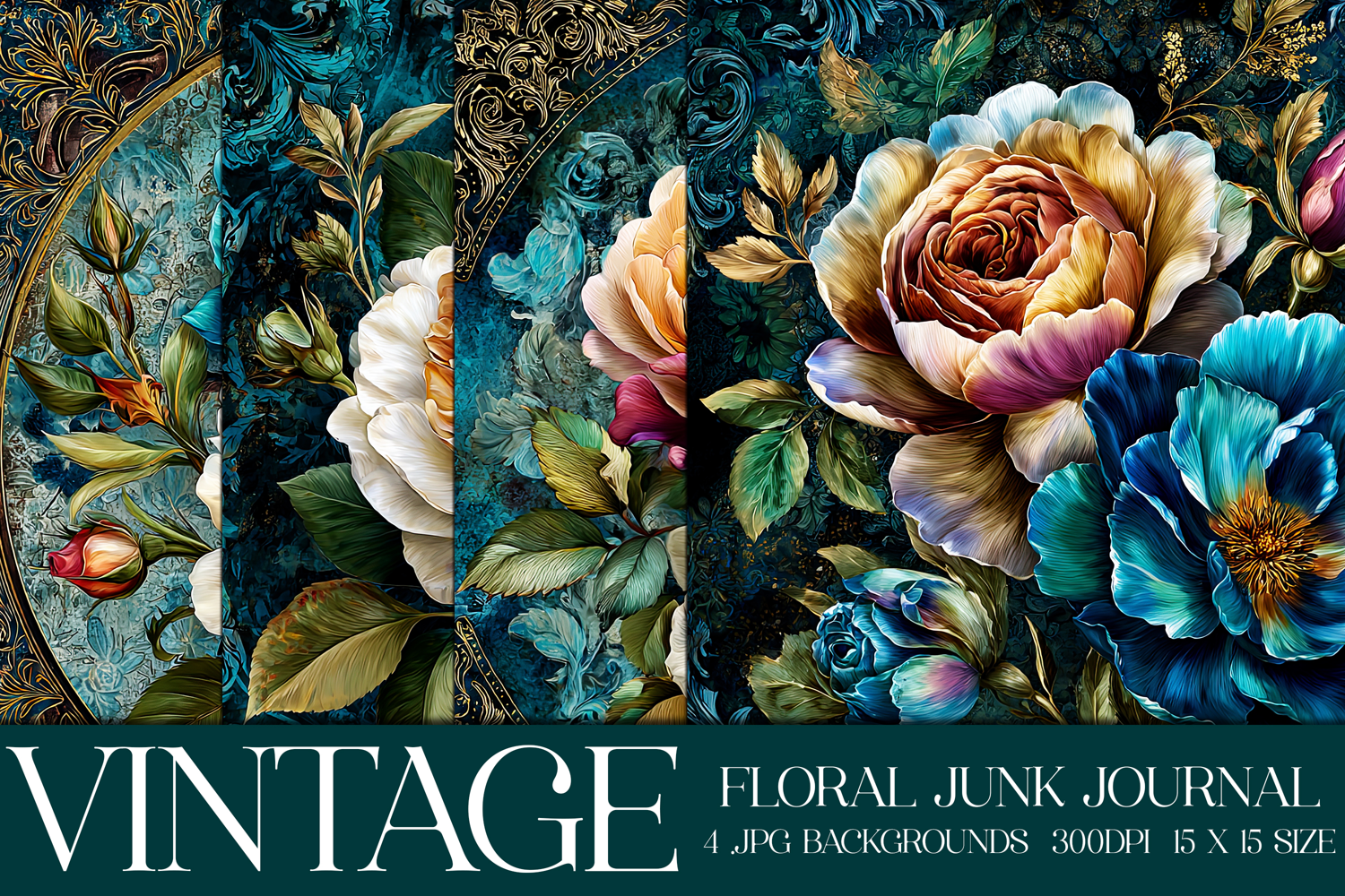 Vintage Floral Background, Junk Journal Style Papers, s12 product image 1