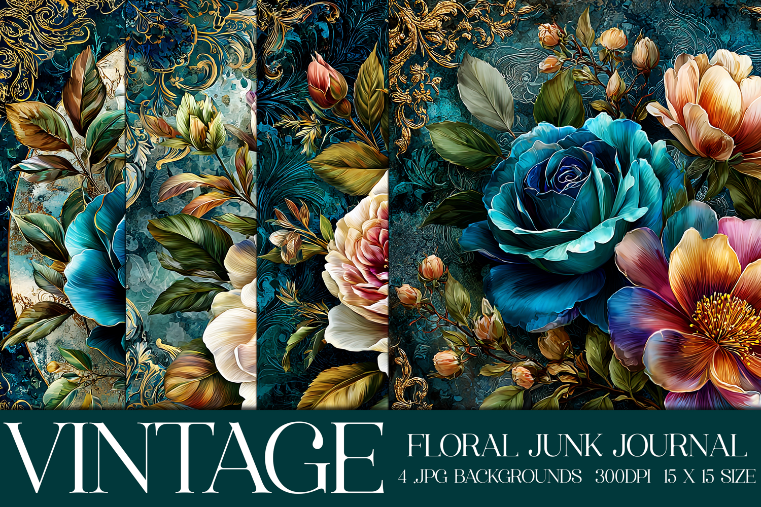 Vintage Floral Background, Junk Journal Style Papers, s13 product image 1