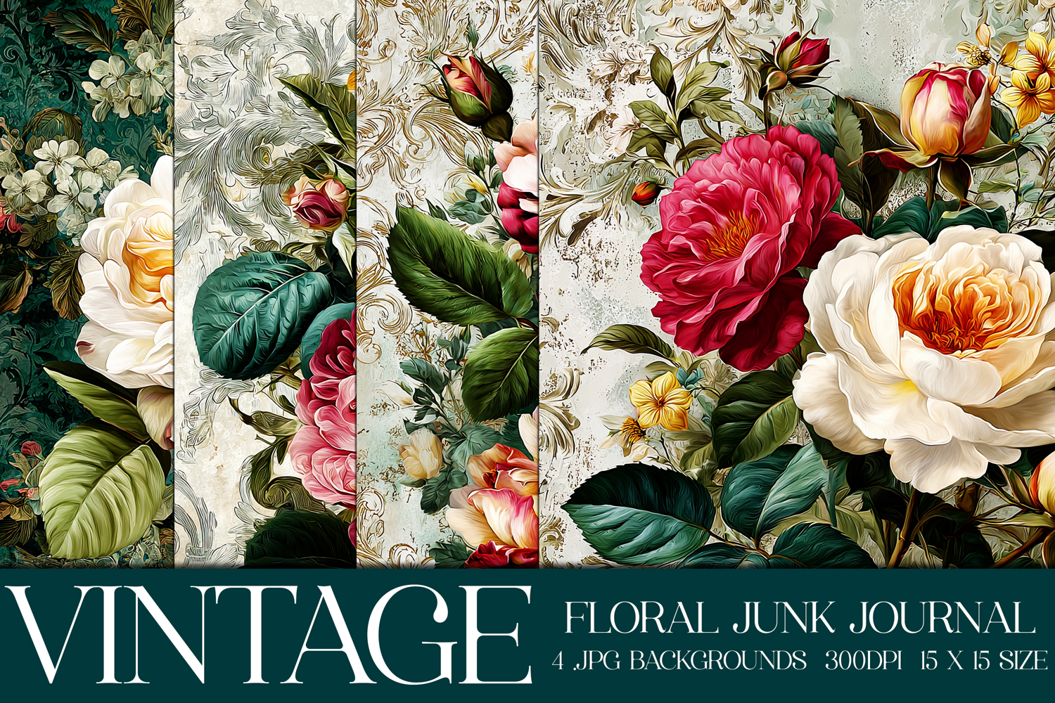 Vintage Floral Background, Junk Journal Style Papers, s17 product image 1