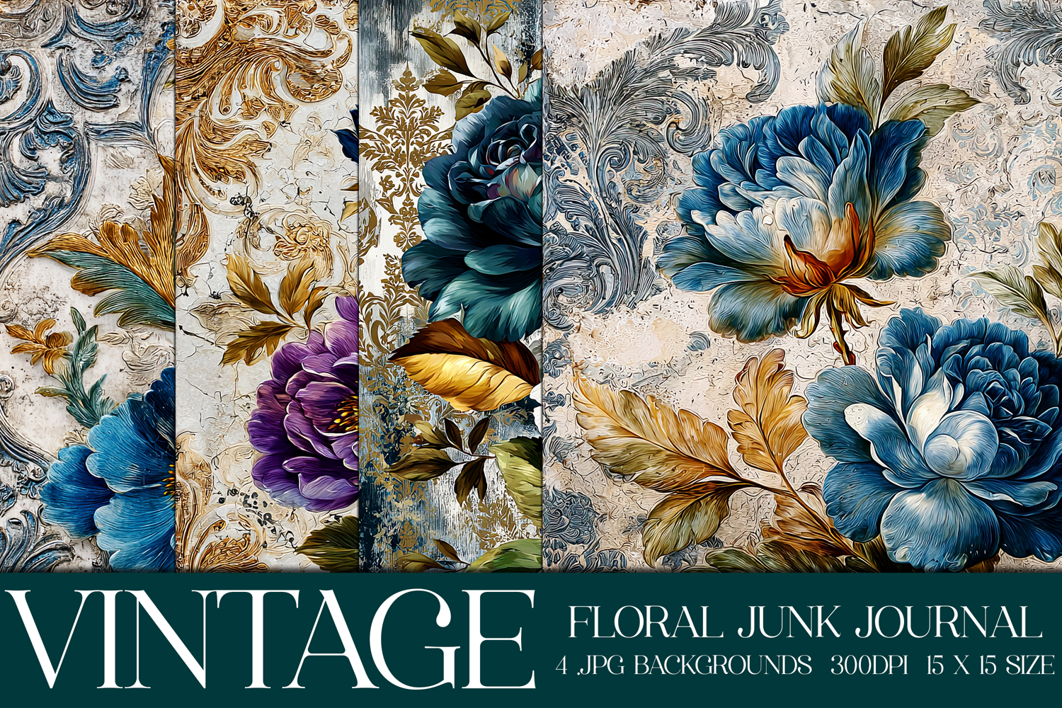 Vintage Floral Background, Junk Journal Style Papers, s21 product image 1