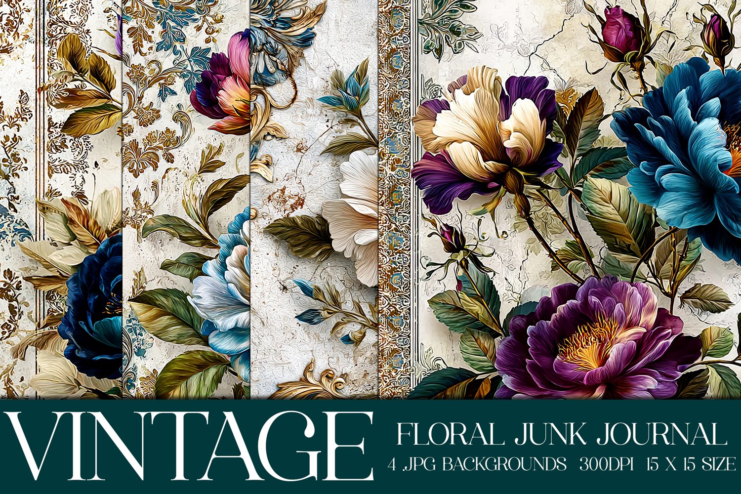Vintage Floral Background, Junk Journal Style Papers, s23 product image 1